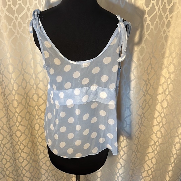 Charlotte Russe size M women’s top. Blue with white spots see through with ties - Picture 3 of 7